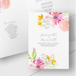 Programas de Casamento Floral de Aquarela