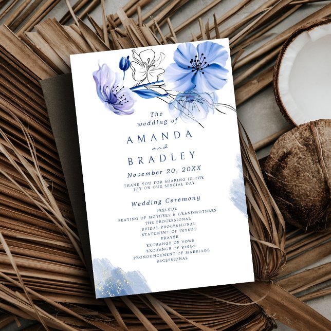 Programas de Casamento Floral de Dusty Blue & Dour (Criador carregado)