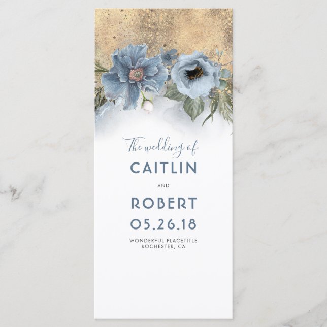 Programas de Casamento Floral de Dusty Blue e Dour (Frente)