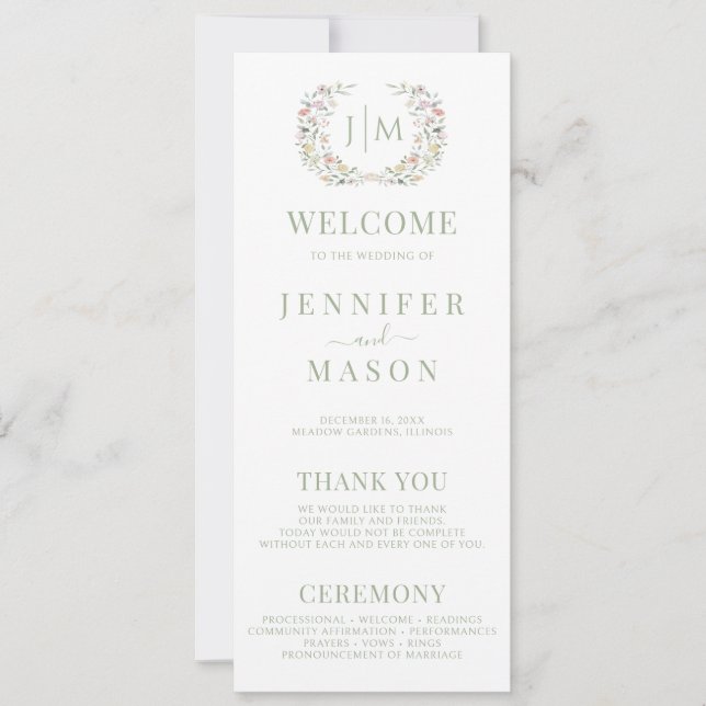 Programas de Casamento Floral do Pastel Bohemian (Frente)