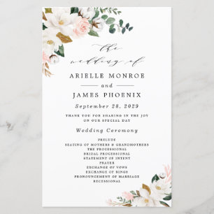 Programas de Casamento Floral Dourado e Branco Cor