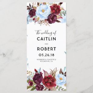 Programas de Casamento Floral Dusty Blue e Burgund