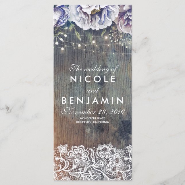 Programas de Casamento Floral Dusty Blue e Maroon (Frente)