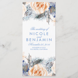 Programas de Casamento Floral Dusty Blue e Peach
