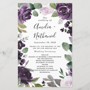 Programas de Casamento Floral Elegante Roxo e Prat