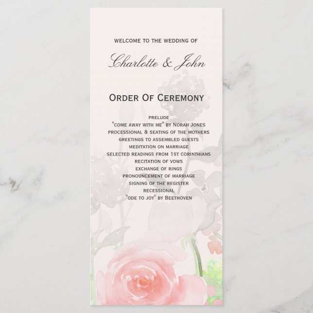 Programas de casamento Floral Moderno do rosa Gard (Frente)
