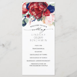 Programas de Casamento Floral Vermelho marinho Azu