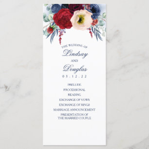 Programas de Casamento Floral Vermelho marinho Azu