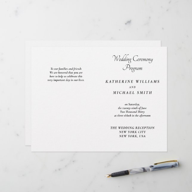 Programas de Casamento Minimalistas Brancos Elegan (Frente/Verso In Situ)