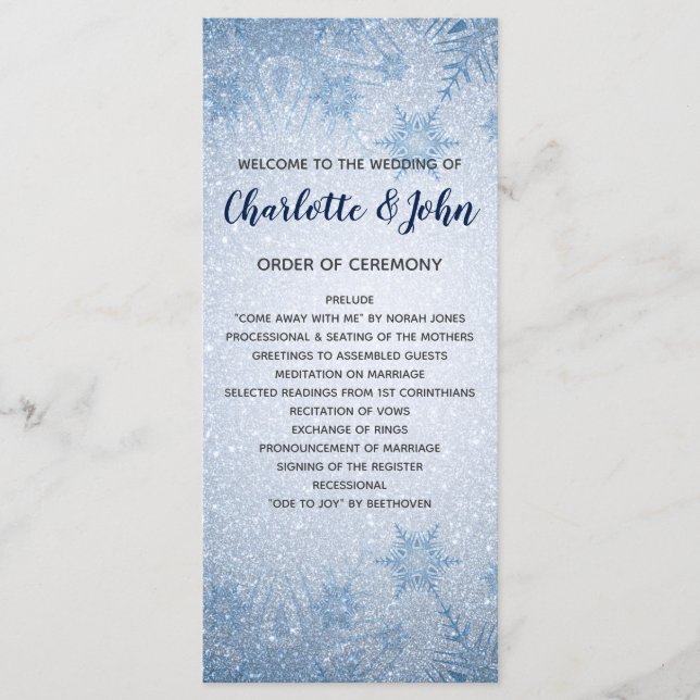Programas de casamento no inverno Glitter Blue Sno (Frente)