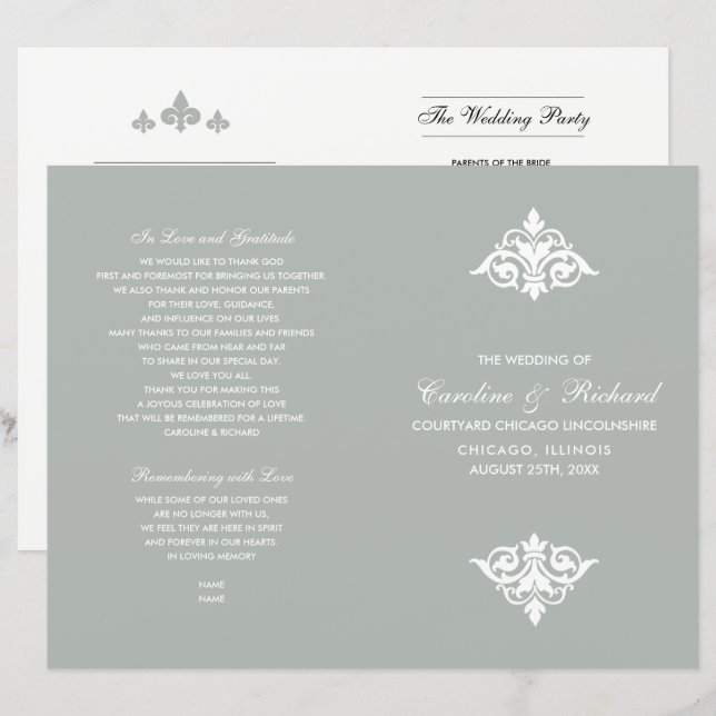 Programas de Casamento Ornamental Dobrado Vintage (Frente/Verso)