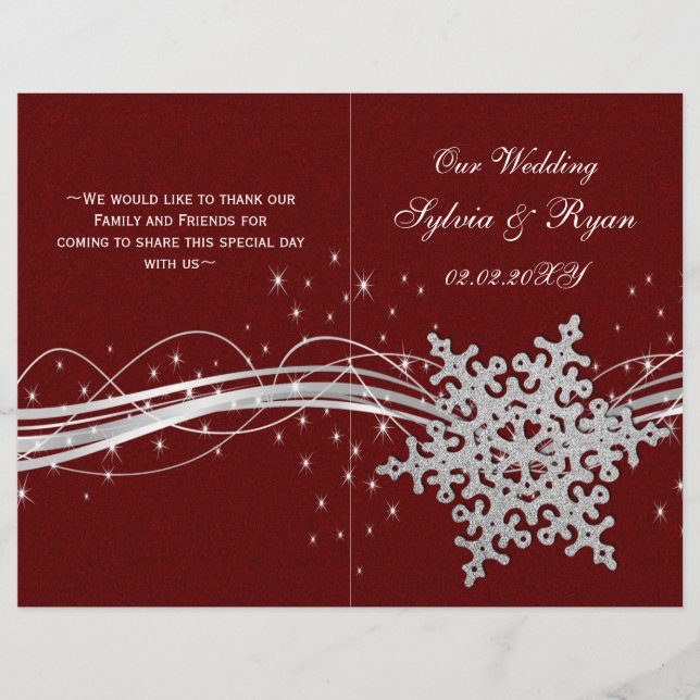 programas de casamento Red Silver Snowflakes dobra (Frente)