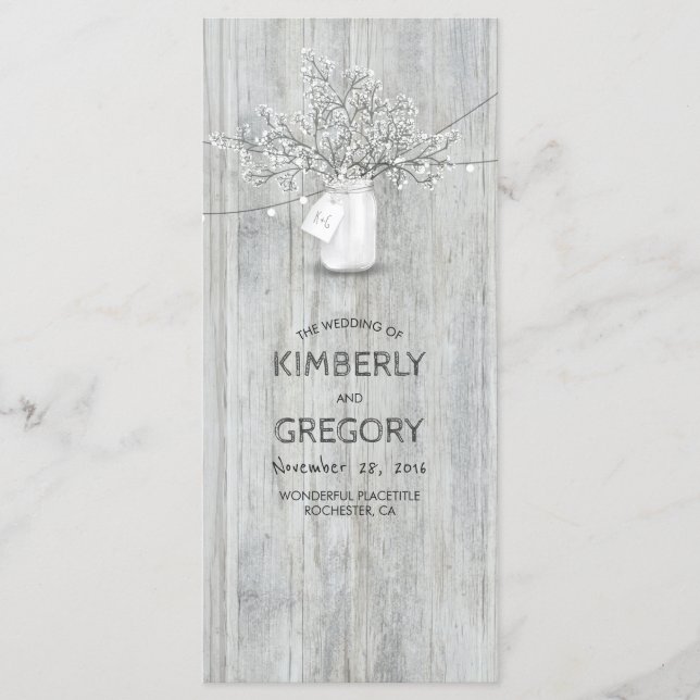 Programas de Casamento Respiratório Rustic Mason J (Frente)