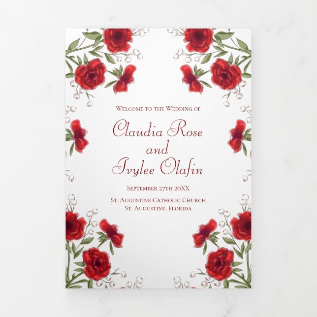 Programas de Casamento Romântico Rosa Vermelha (Cobrir)