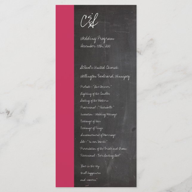 Programas De Casamento Rosa De Chalkboard (Frente)