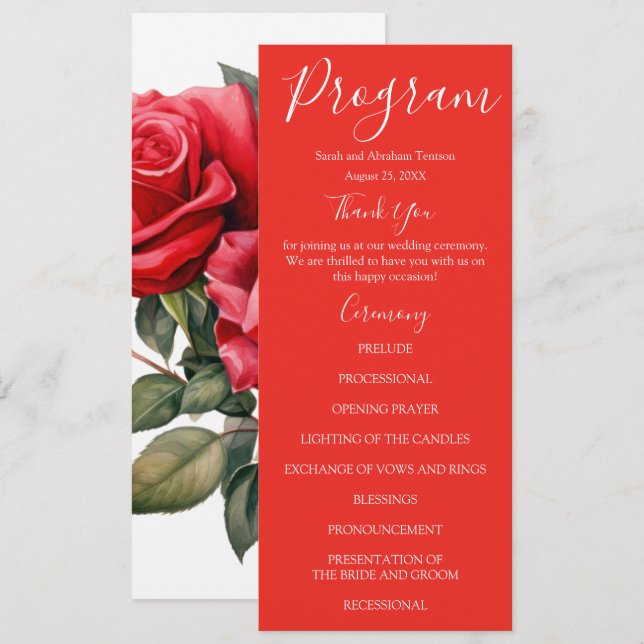 Programas de Casamento Rosa vermelha (Frente/Verso)
