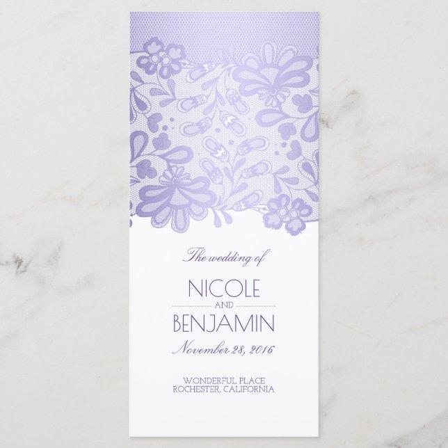 Programas de Casamento Roxo de Lavanda de rendas E (Frente)