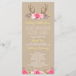 Programas de Casamento Rustic Floral Peony & Deer