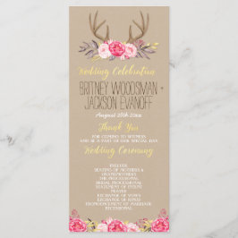 Programas de Casamento Rustic Floral Peony & Deer