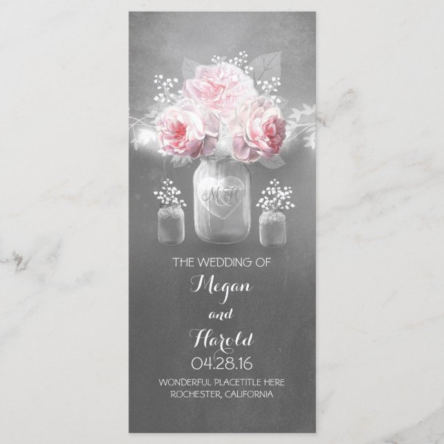 Programas de Casamento Rustic Mason Jar (Frente)