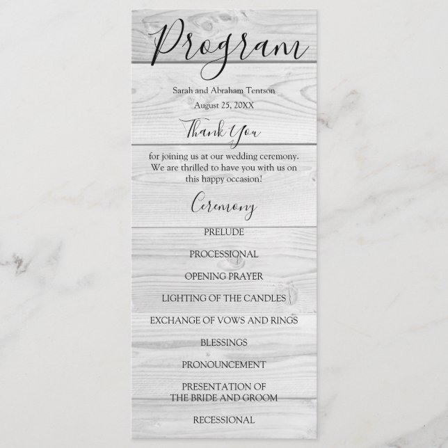 Programas de Casamento Rústicos em Madeira Branca  (Frente)