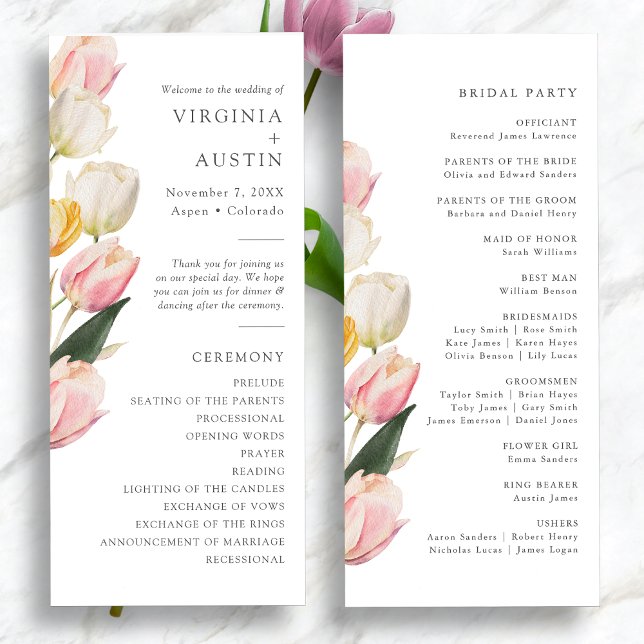 Programas de Casamento Tulipa Elegantes (Elegant Watercolor Tulip Wedding Programs by Painted Paperie
)