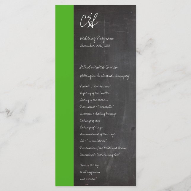 Programas de Casamento Verde Chalkboard (Frente)