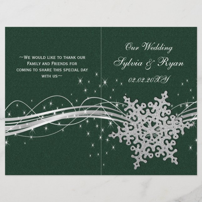 programas de casamento verde Silver Snowflakes dob (Frente)