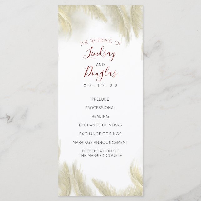 Programas de Casamento Vermelho Pampas Grass Burgu (Frente)