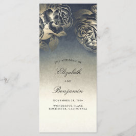 Programas de Casamento vintage Azul Dourado e Mari