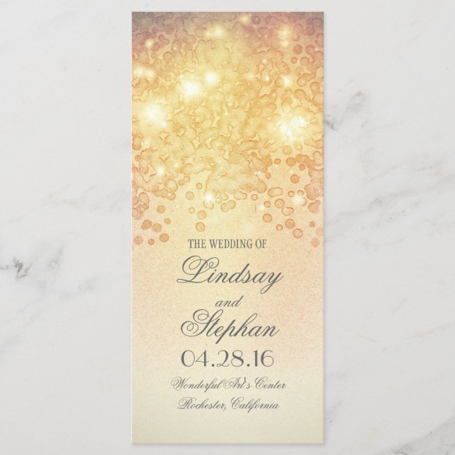 Programas de Casamento vintage de Luzes Douradas (Frente)