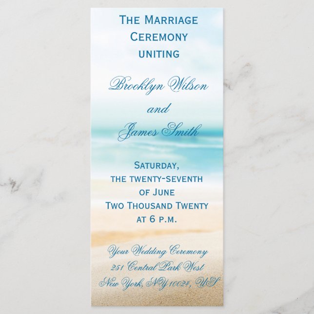 Programas de Cerimônia de Casamento de Praia (Frente)