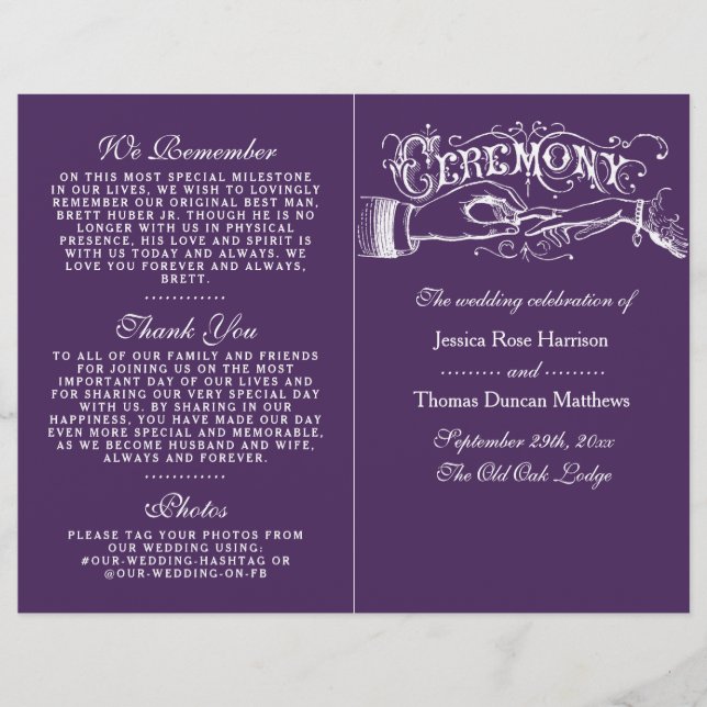 Programas De Cerimônia De Casamento De Roxos E Bra (Frente)