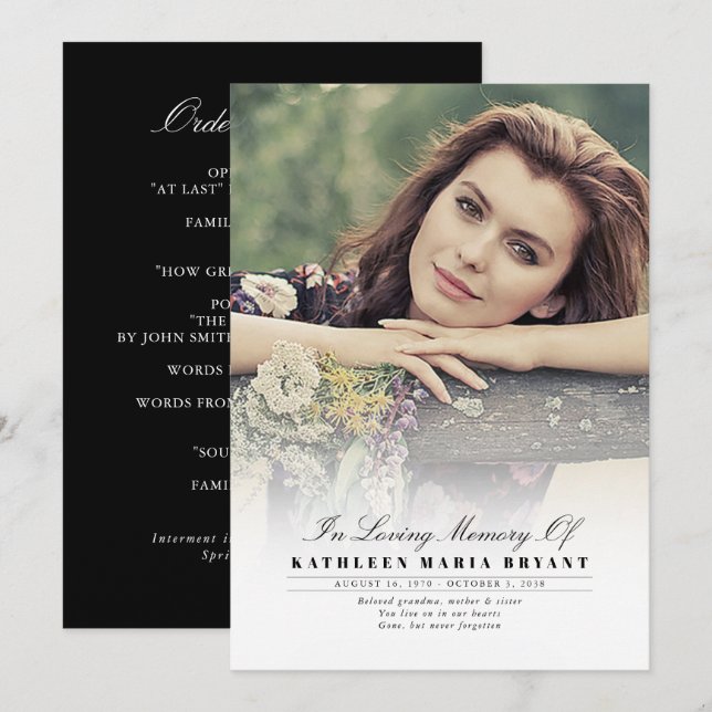 Programas De Cerimônia Funeral Elegante Com Foto (Frente/Verso)