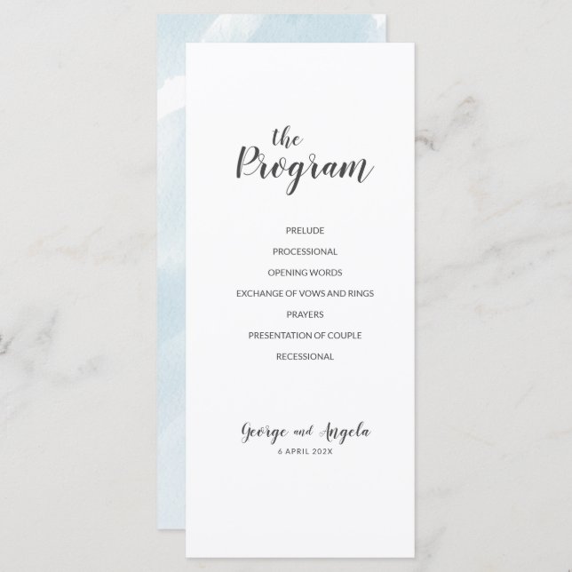 Programas de festas de azul-aquarela (Frente/Verso)