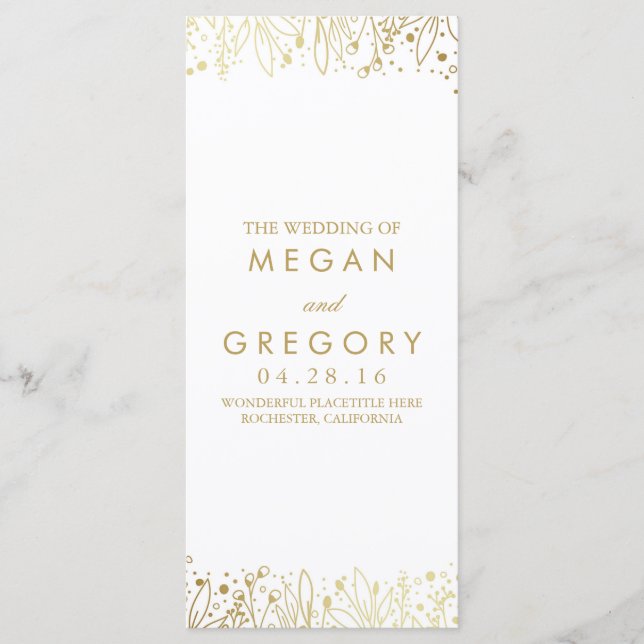 Programas Dourados de Casamento Floral Respiratóri (Frente)