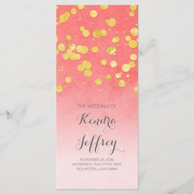 Programas Elegantes de Casamento de Blush e Confet (Frente)