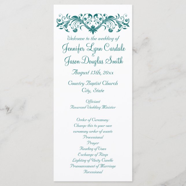 Programas Elegantes de Casamento de Teal Branco (Frente)