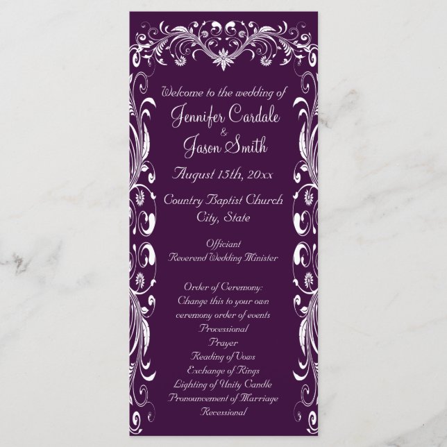 Programas Elegantes De Casamento Roxo Profundo (Frente)