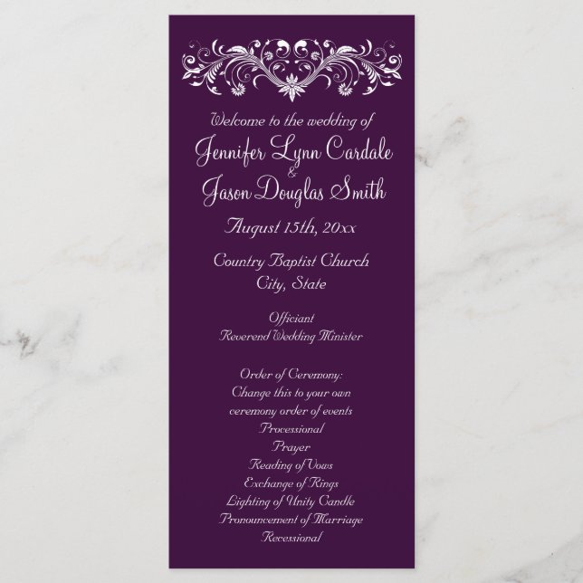 Programas Elegantes De Casamento Roxo Profundo (Frente)