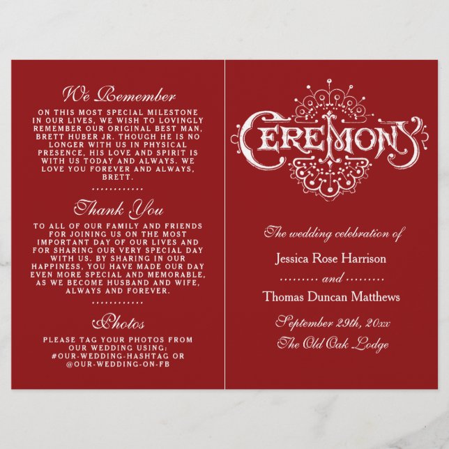 Programas Elegantes De Cerimônia De Casamento Verm (Frente)
