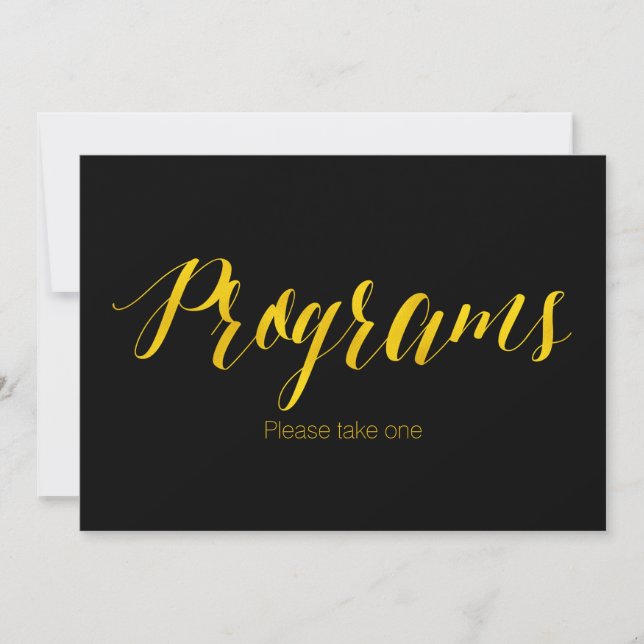 "Programas" Faux Gold Foil Chic Wedding Sign (Frente)