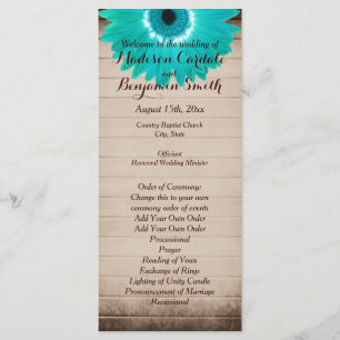 Programas Rustic Barn Wood Teal Daisy Wedding