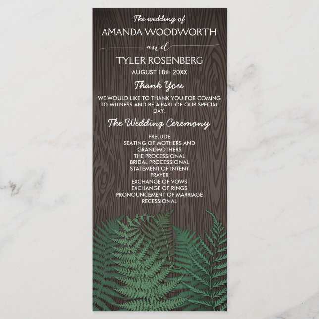 Programas Rustic Botanical Fern Woodland Wedding (Frente)
