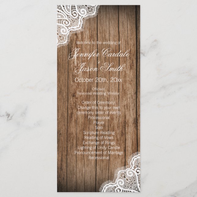 Programas Rustic Country Barn Wood Lace Wedding (Frente)