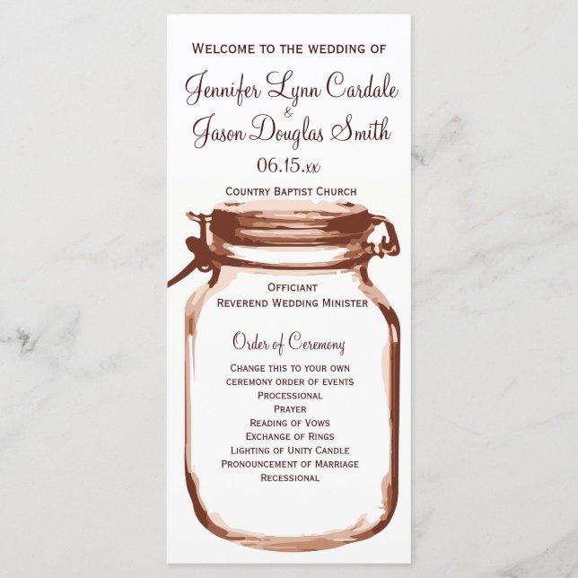 Programas Rustic Country Mason Jar Wedding (Frente)