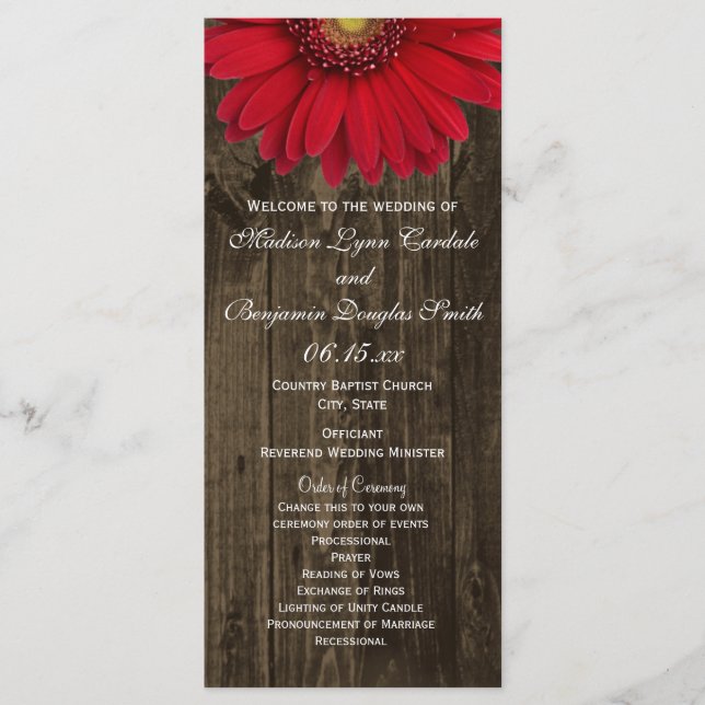 Programas Rustic Country Red Daisy Wedding (Frente)