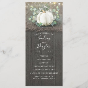 Programas Rustic Country White Pumpkin Wedding