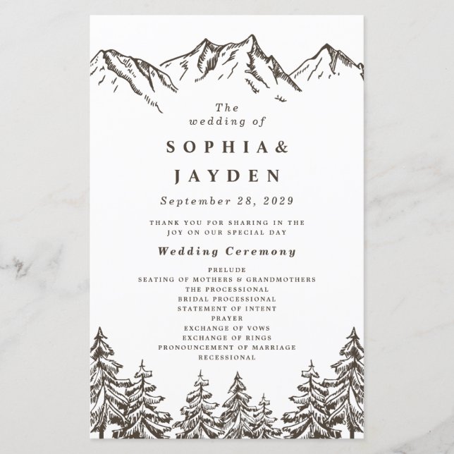 Programas Rustic Mountain Elegant Pine Tree Weddin (Frente)