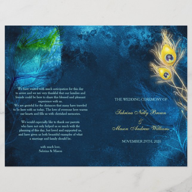 Programas Rustic Peacock Blue Bi Fold Wedding (Frente)